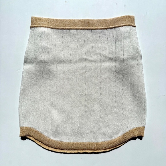 Authentic Balmain Off White Gold Ribbed Knit Mini Skirt  40 8 - Picture 4 of 7